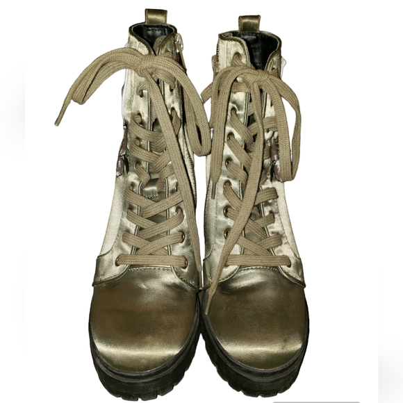 Steve Madden Laurie Floral Combat Boots Army Green Size 8 - Picture 2 of 8